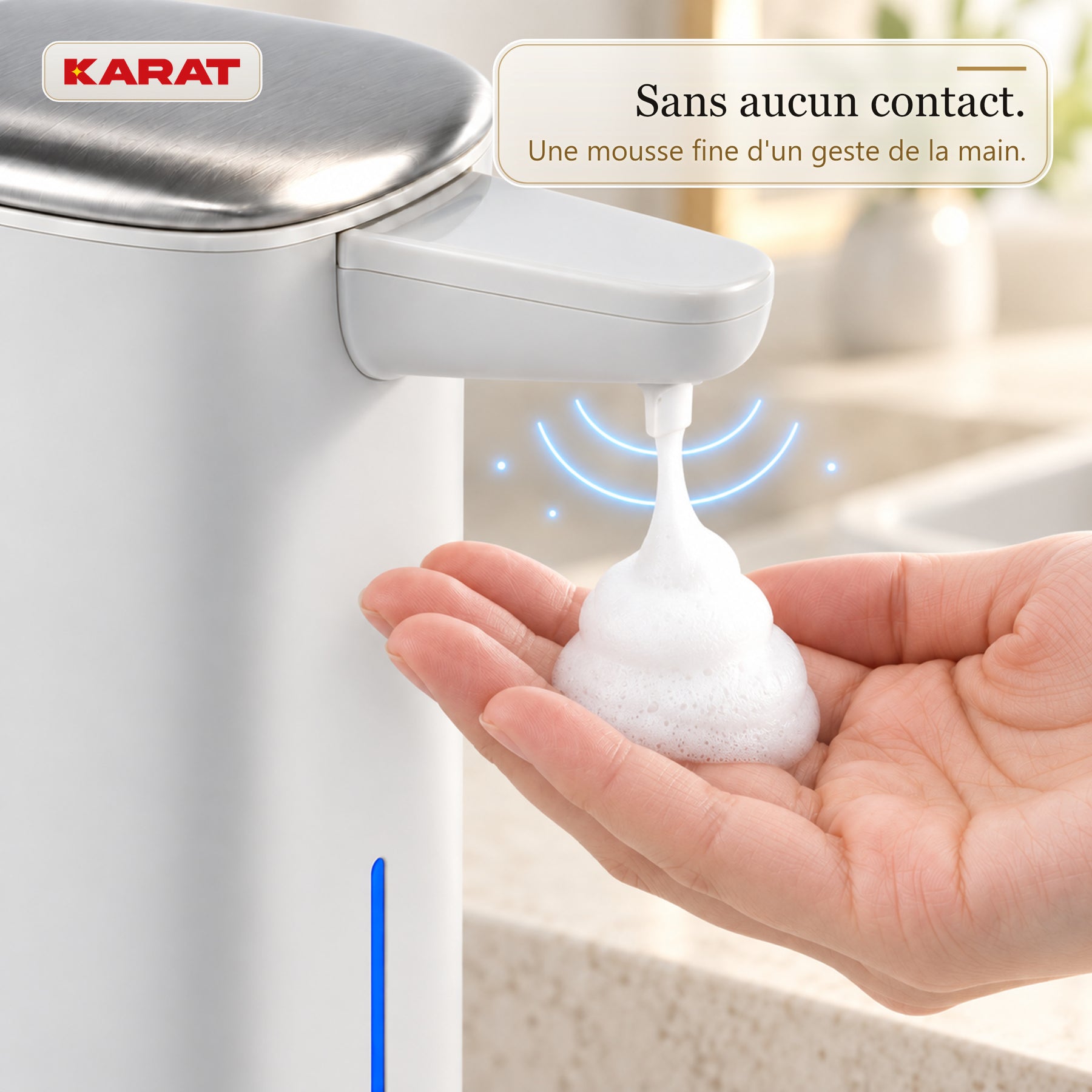 Distributeur automatique de savon mousse | Liora | Sans contact avec capteur, batterie USB-C & inox | 250 ml