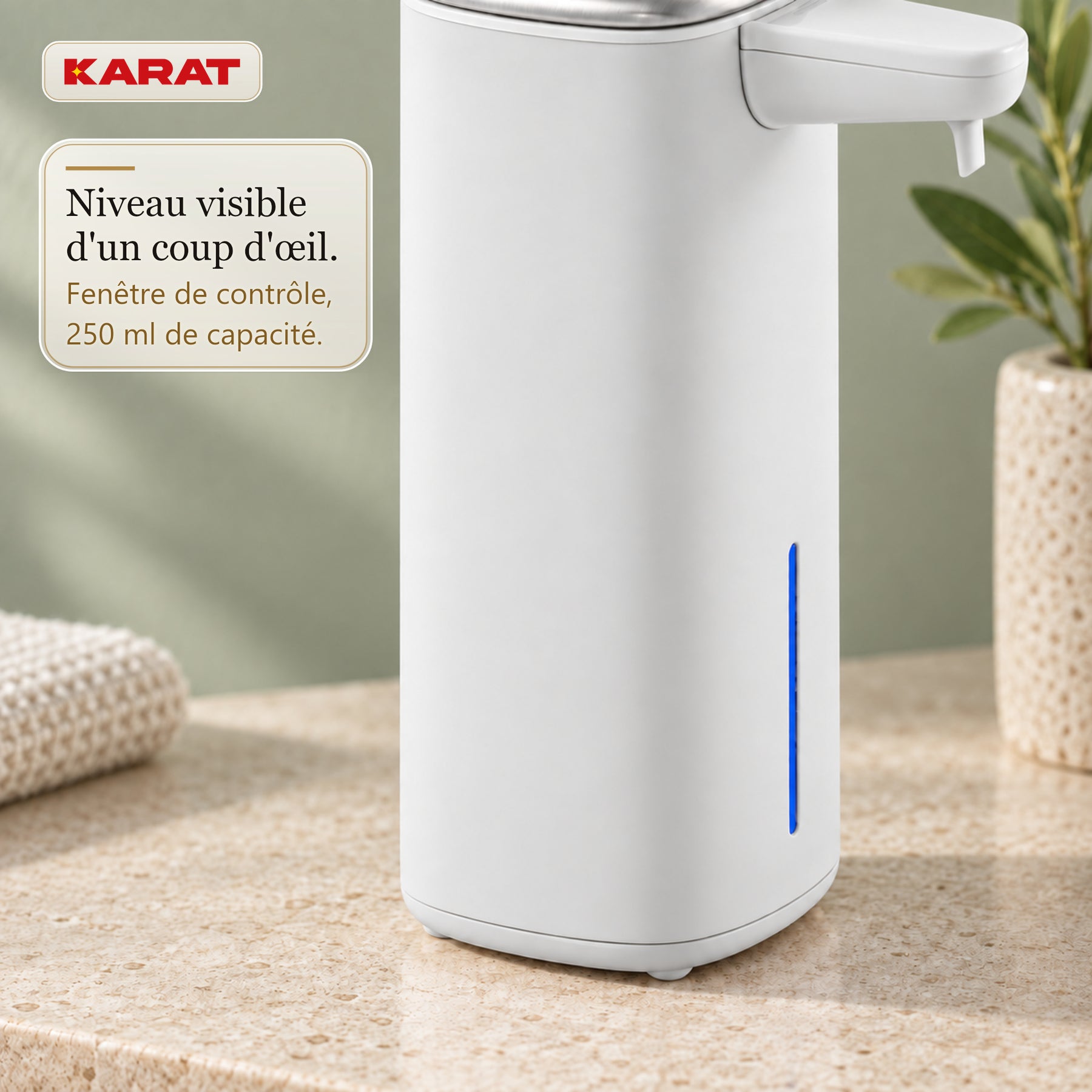 Distributeur automatique de savon mousse | Liora | Sans contact avec capteur, batterie USB-C & inox | 250 ml