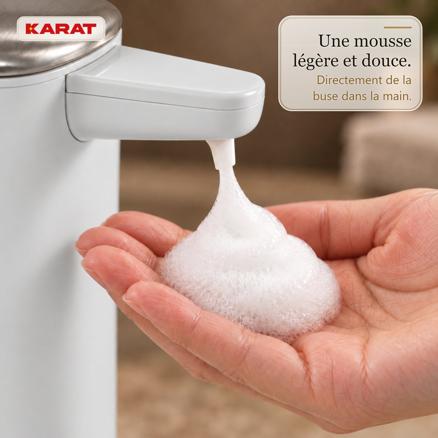 Distributeur automatique de savon mousse | Liora | Sans contact avec capteur, batterie USB-C & inox | 250 ml