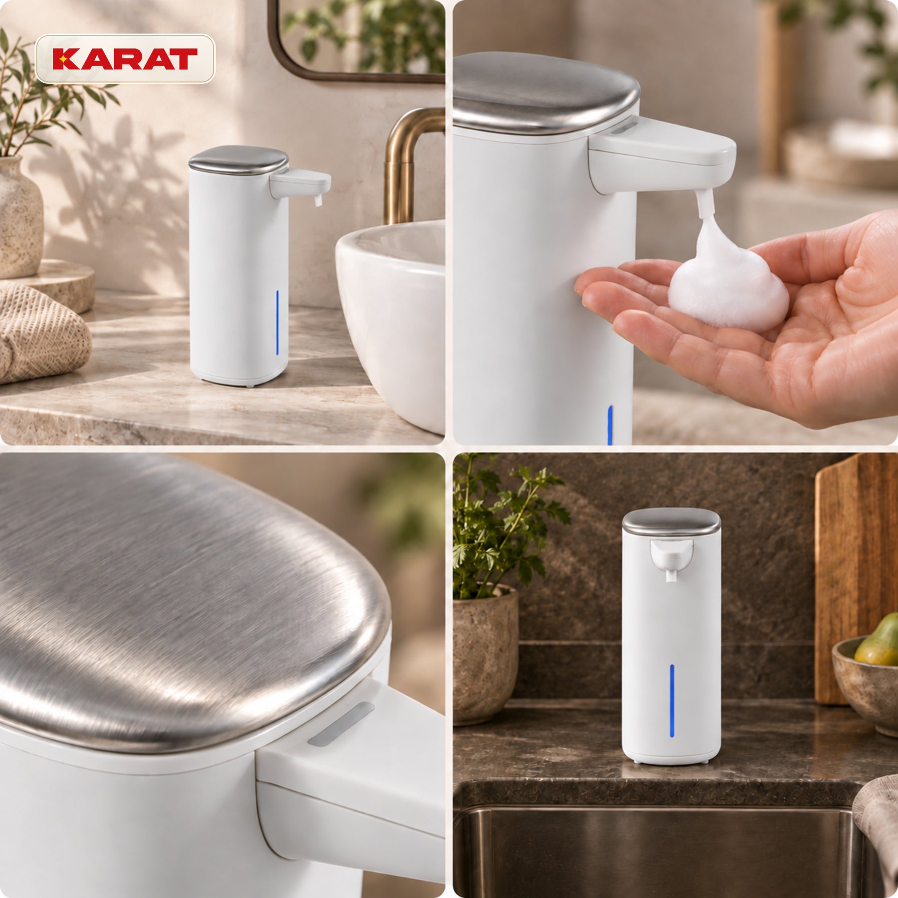 Distributeur automatique de savon mousse | Liora | Sans contact avec capteur, batterie USB-C & inox | 250 ml