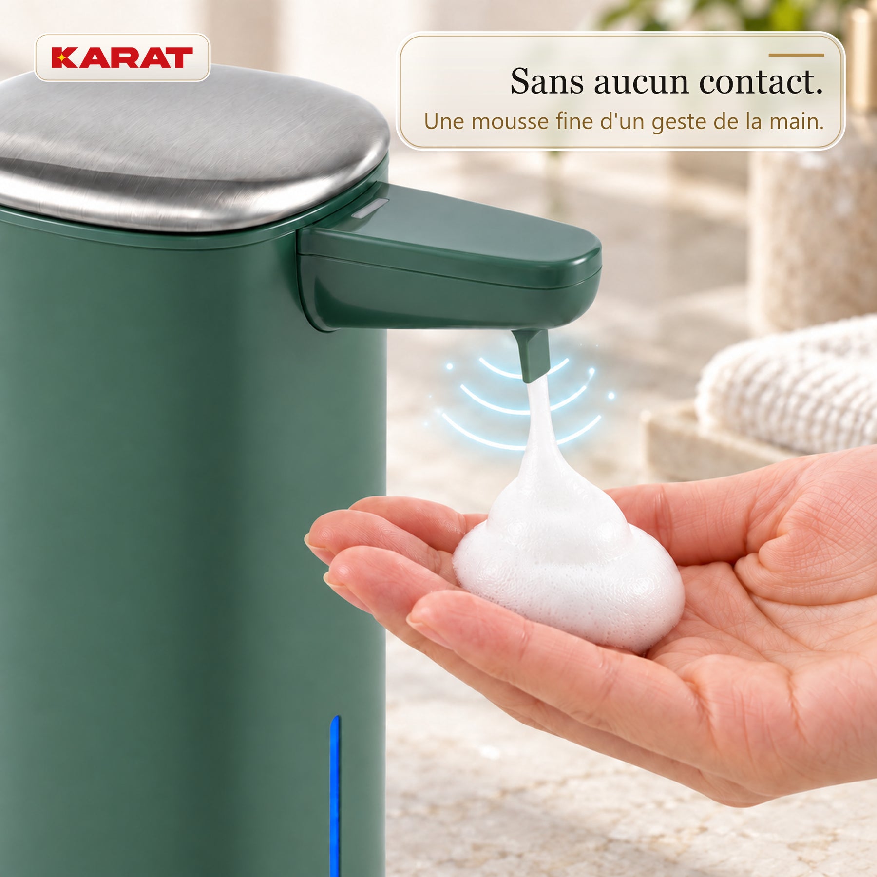 Distributeur automatique de savon mousse | Liora | Sans contact avec capteur, batterie USB-C & inox | 250 ml