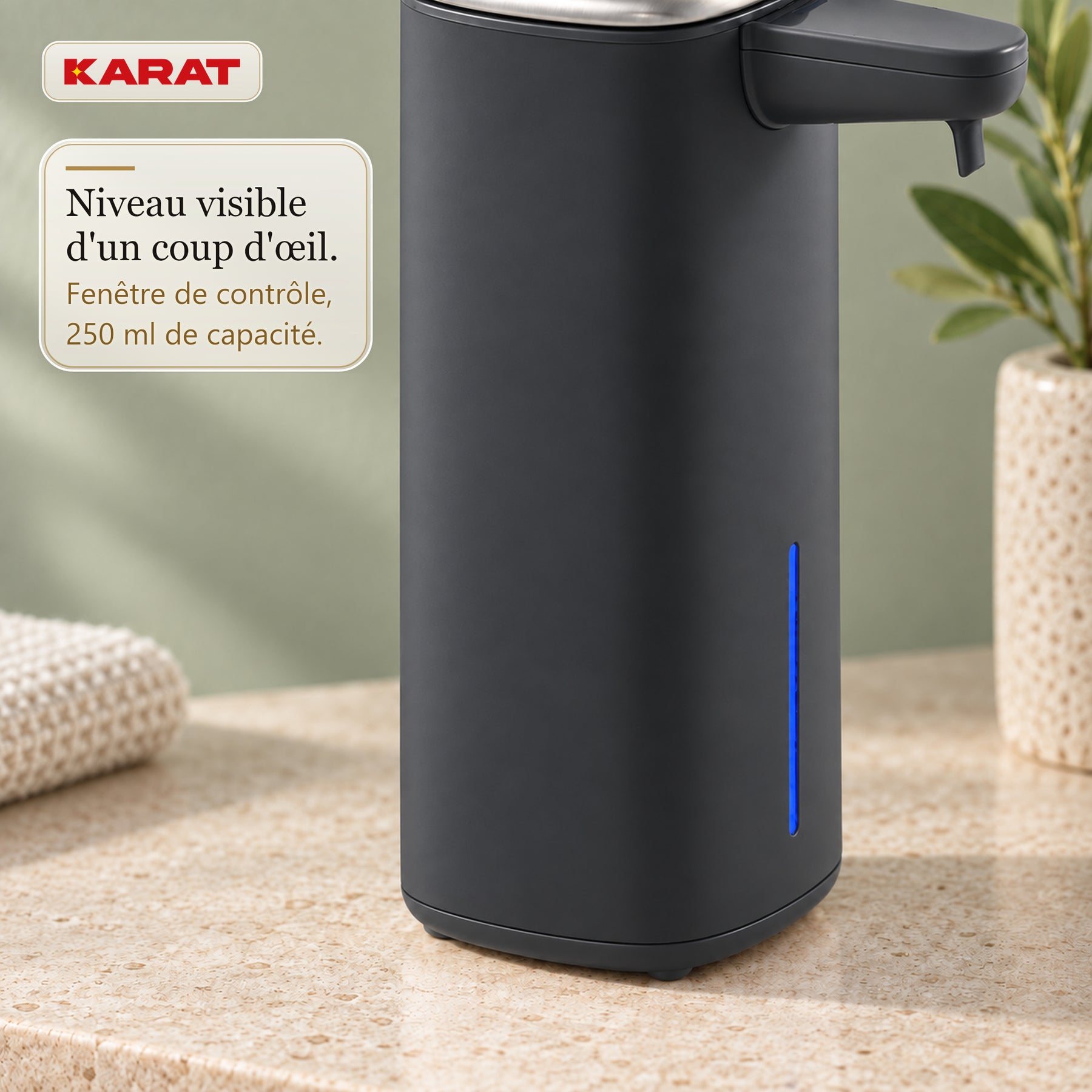 Distributeur automatique de savon mousse | Liora | Sans contact avec capteur, batterie USB-C & inox | 250 ml