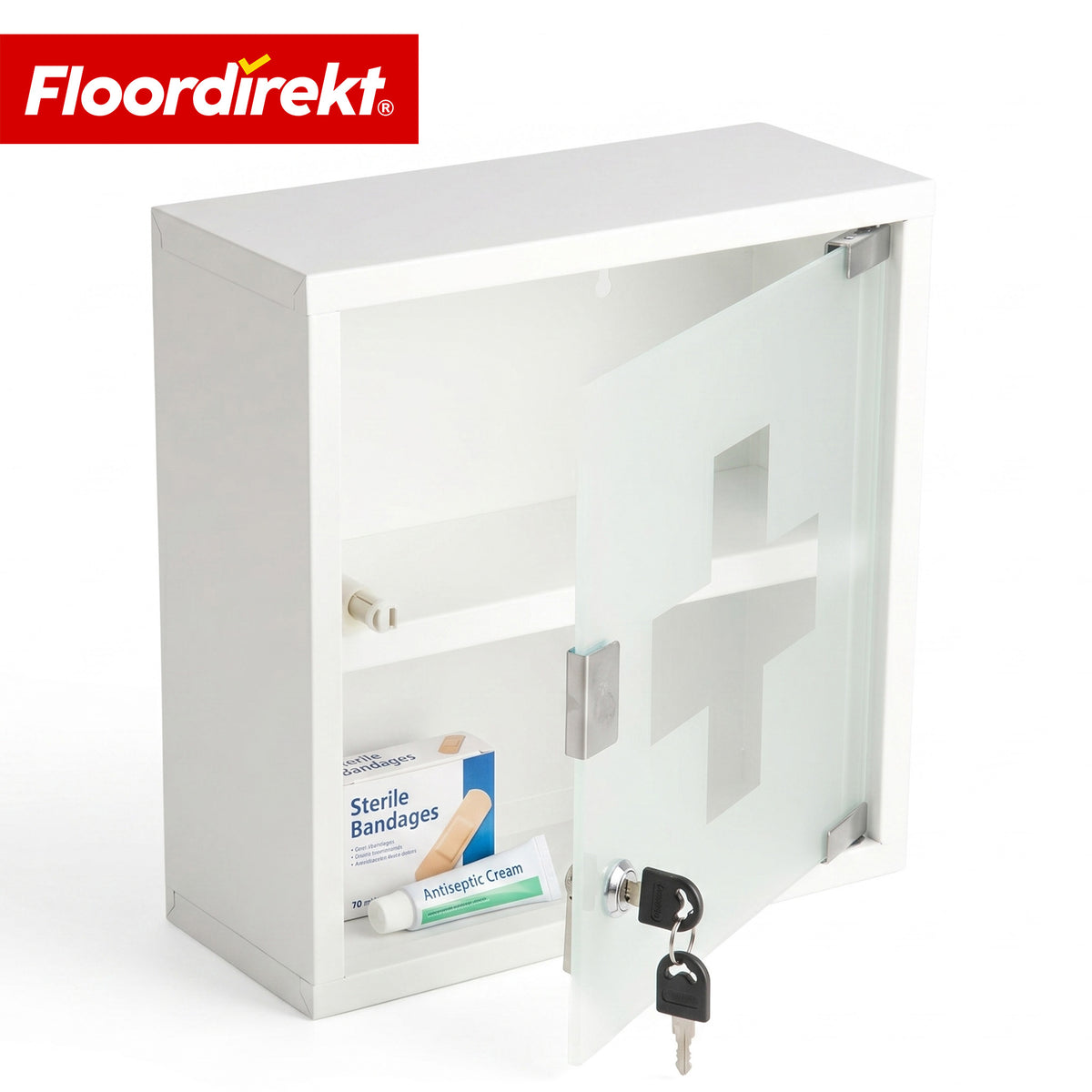 Armoire à pharmacie | Allen | Armoire à médicaments verrouillable en acier inoxydable ou thermolaqué blanc | Avec porte en verre