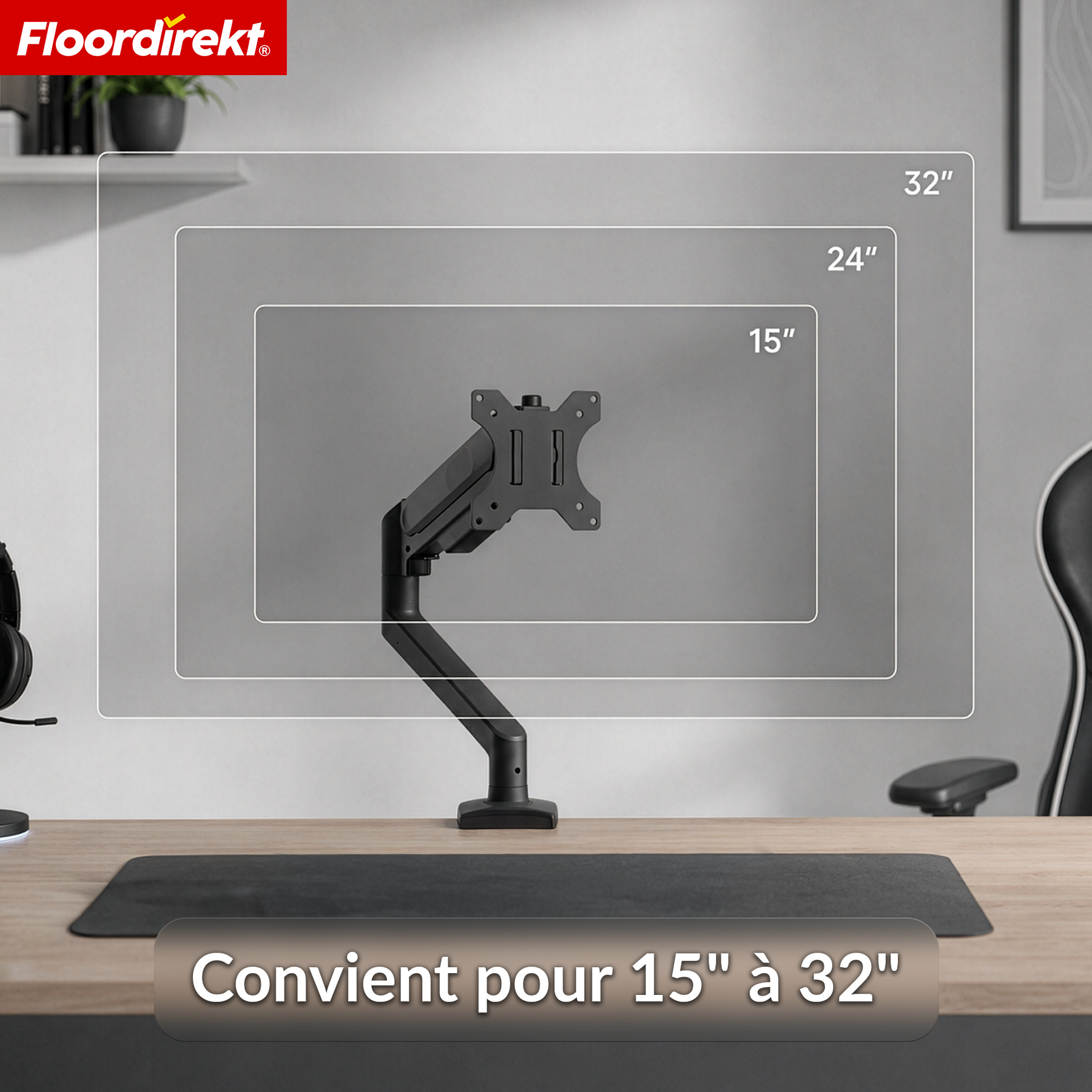 F6_Noir - Bras simple pour 1 écran
