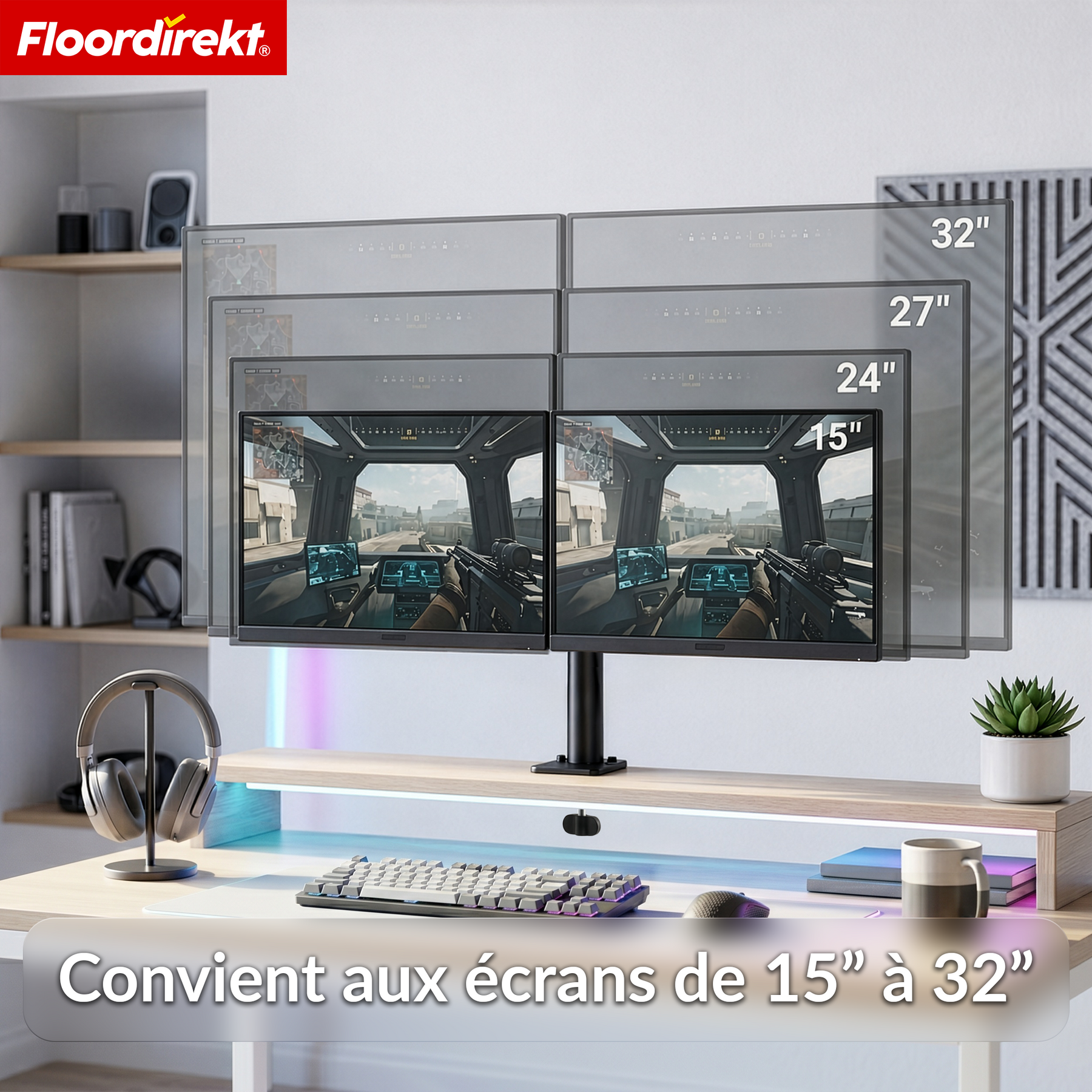 T2_Noir - Bras double pour 2 écrans
