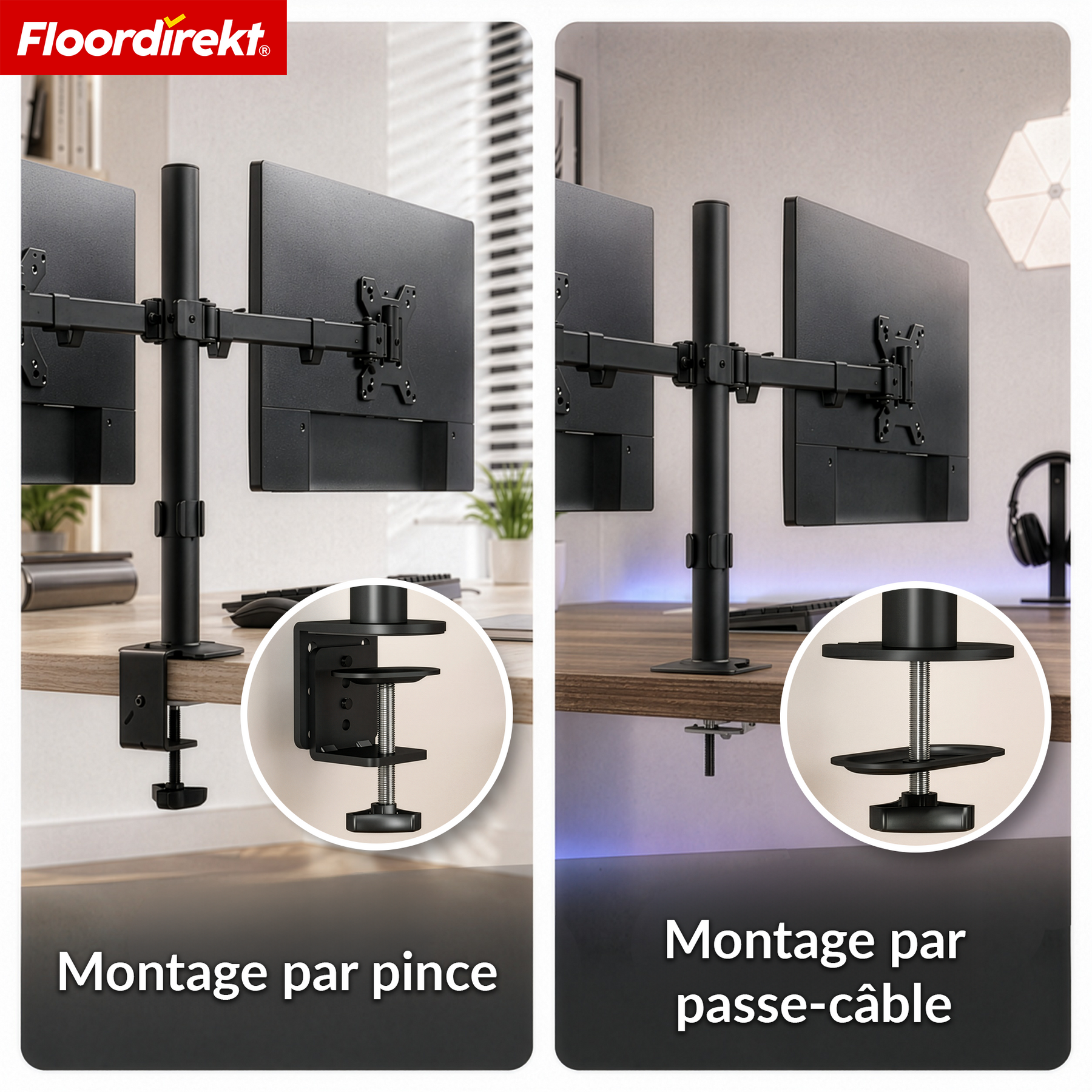 T6_Noir - Bras double pour 2 écrans
