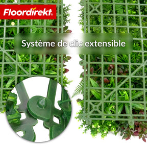 Mur végétal | Hera | Panneau de plantes artificielles naturel et sans entretien | Résistant au soleil & extensible avec système de clips | 100 × 100 cm