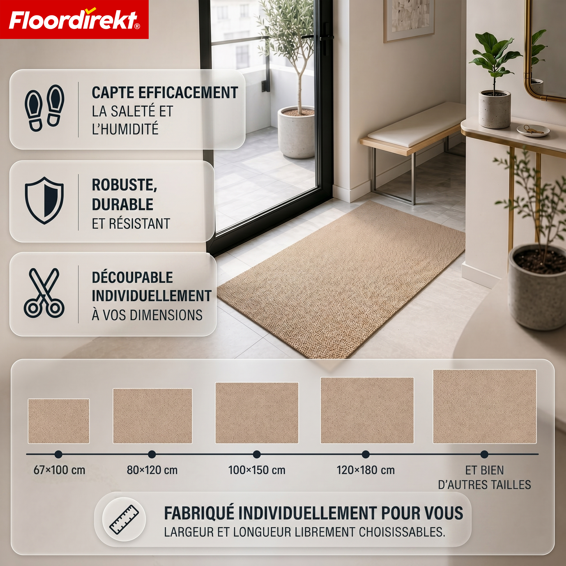 Tapis d’entrée | Hong Kong Pro | Tapis de propreté avec dos en TPE, robuste & antidérapant