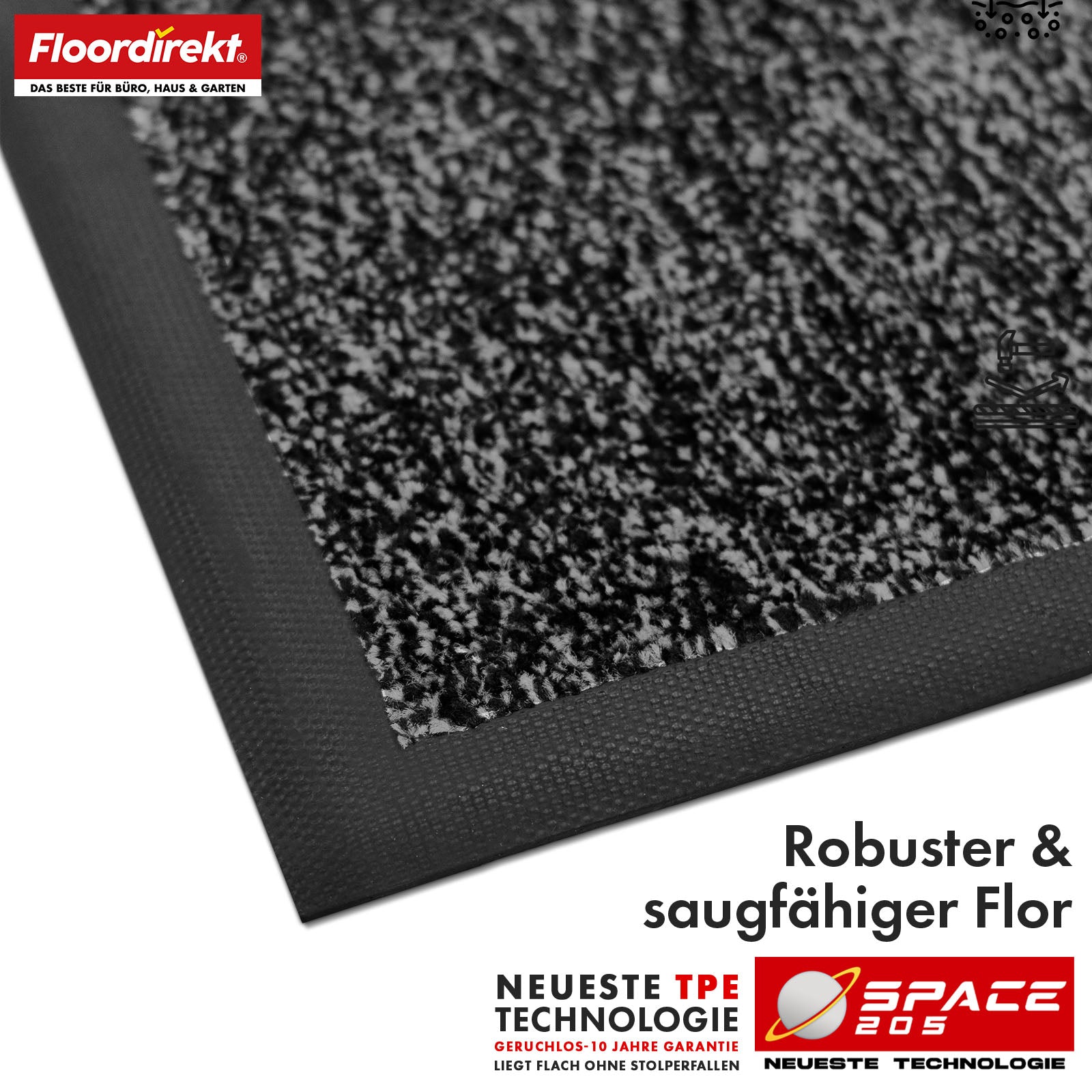Tapis anti-salissures | Space 205 | Tapis antidérapant avec technologie TPE innovante sur les bords et au dos | Idéal pour les entrées, les couloirs et les portes d'entrée | Disponible en différentes couleurs et tailles