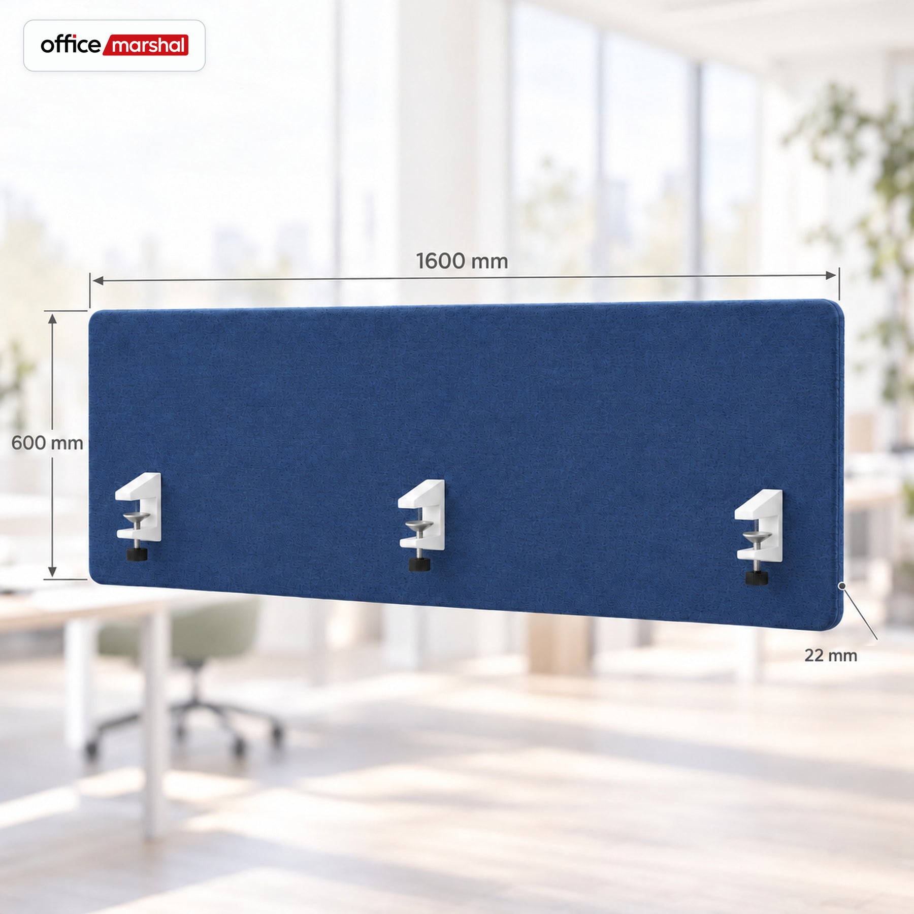 Séparateur de bureau acoustique | Silent Desk | Cloison de bureau revêtue de polyester avec pinces de fixation | 160 × 60 cm | 3 coloris