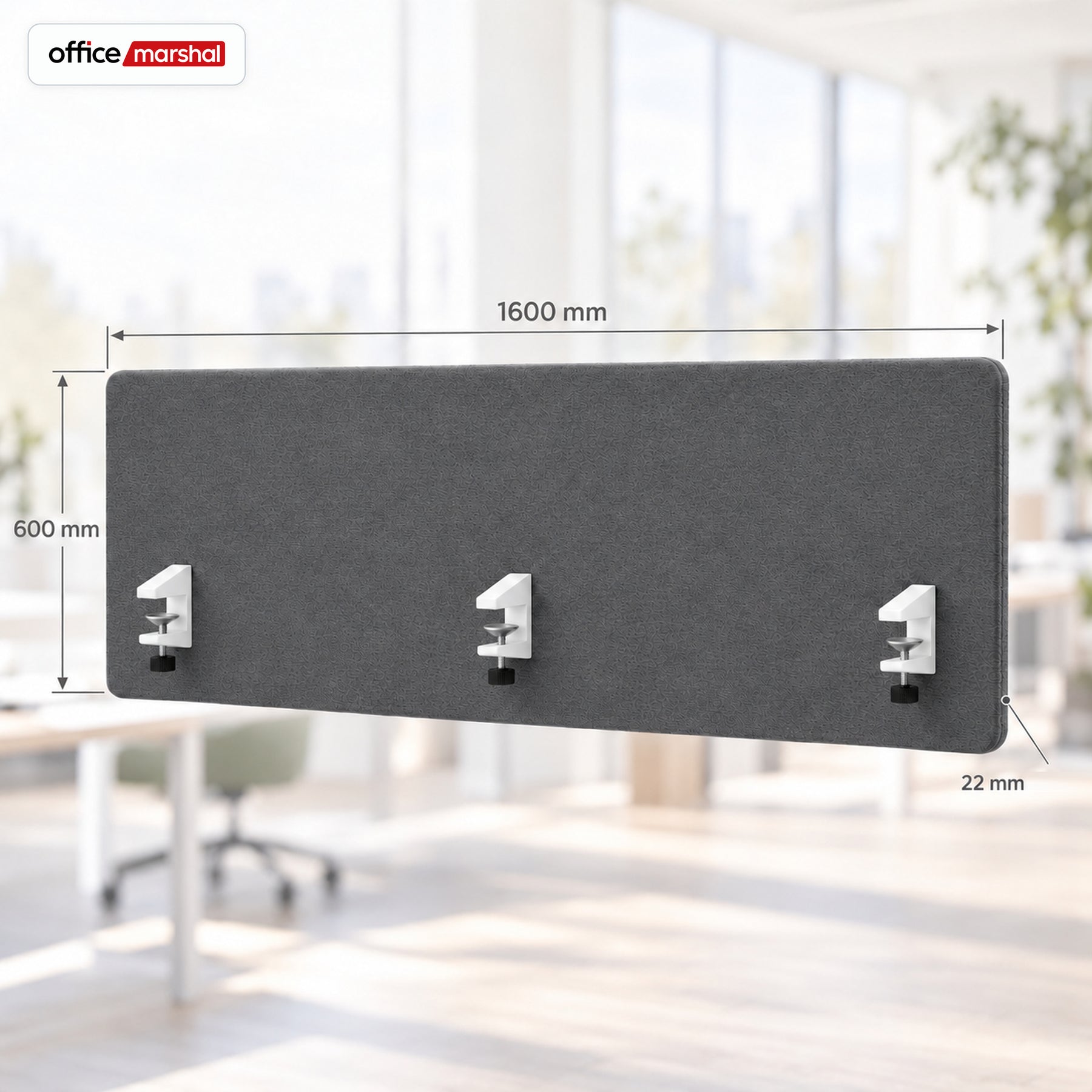 Séparateur de bureau acoustique | Silent Desk | Cloison de bureau revêtue de polyester avec pinces de fixation | 160 × 60 cm | 3 coloris