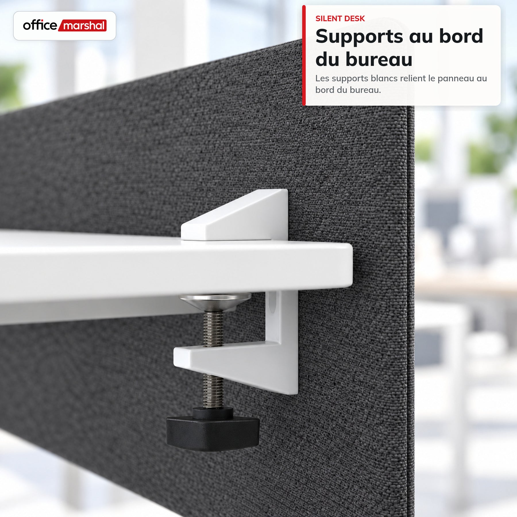 Séparateur de bureau acoustique | Silent Desk | Cloison de bureau revêtue de polyester avec pinces de fixation | 160 × 60 cm | 3 coloris