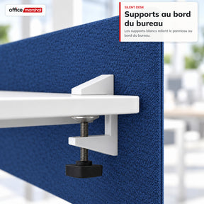Séparateur de bureau acoustique | Silent Desk | Cloison de bureau revêtue de polyester avec pinces de fixation | 160 × 60 cm | 3 coloris