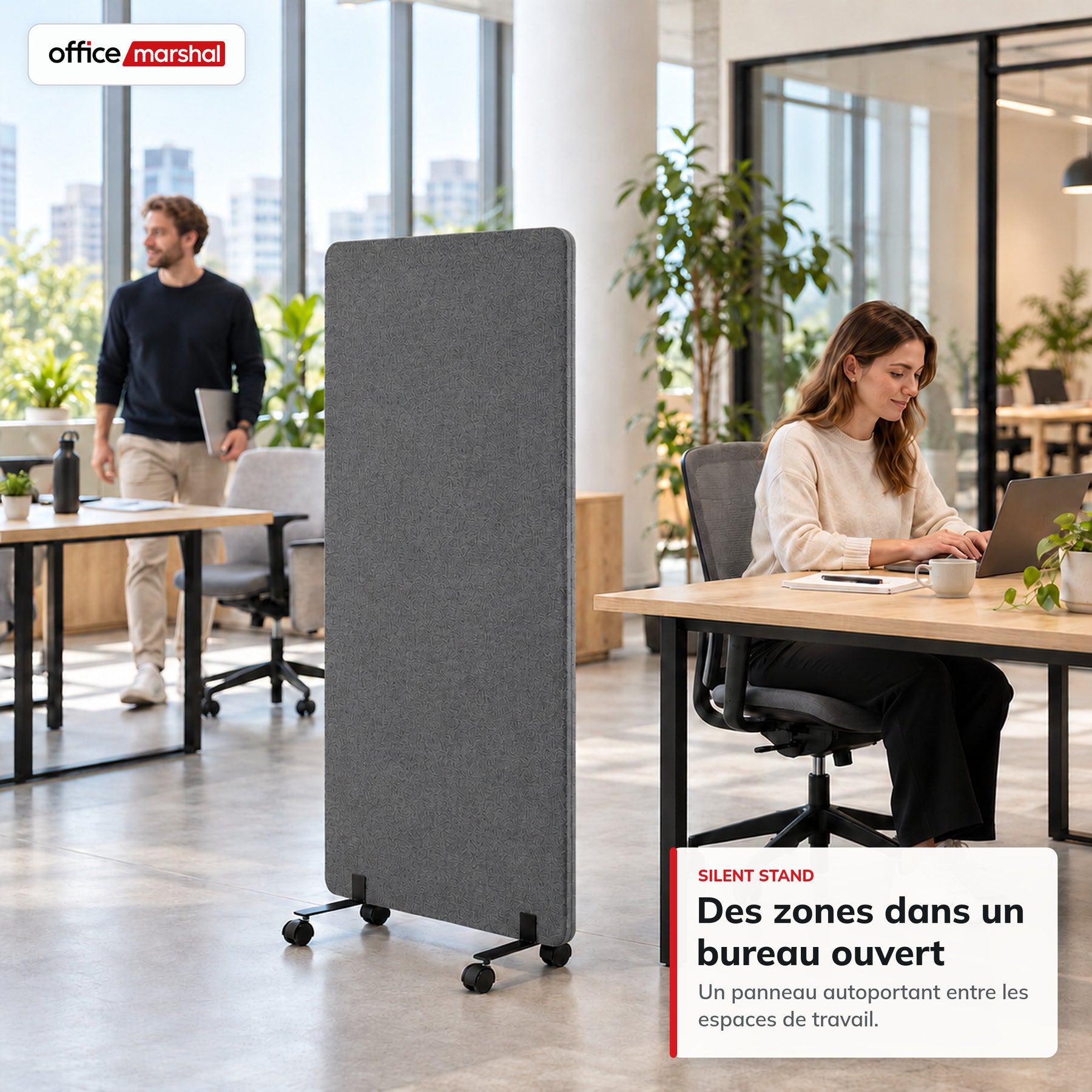 Cloison acoustique mobile sur roulettes | Silent Stand | Séparateur d'espace en polyester | 3 tailles