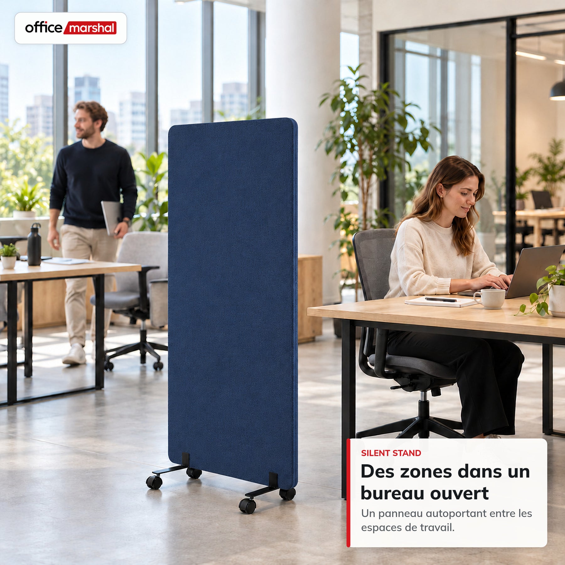 Cloison acoustique mobile sur roulettes | Silent Stand | Séparateur d'espace en polyester | 3 tailles