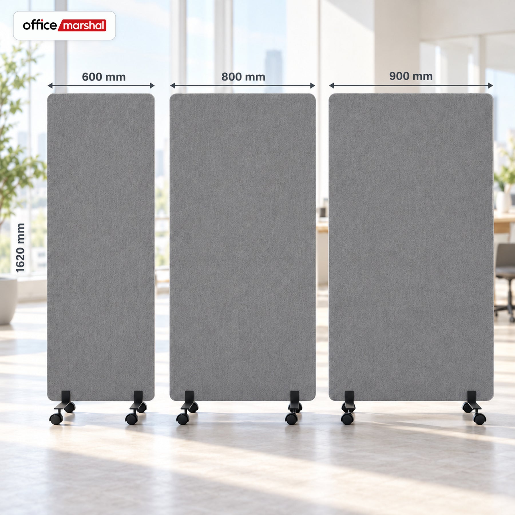 Cloison acoustique mobile sur roulettes | Silent Stand | Séparateur d'espace en polyester | 3 tailles
