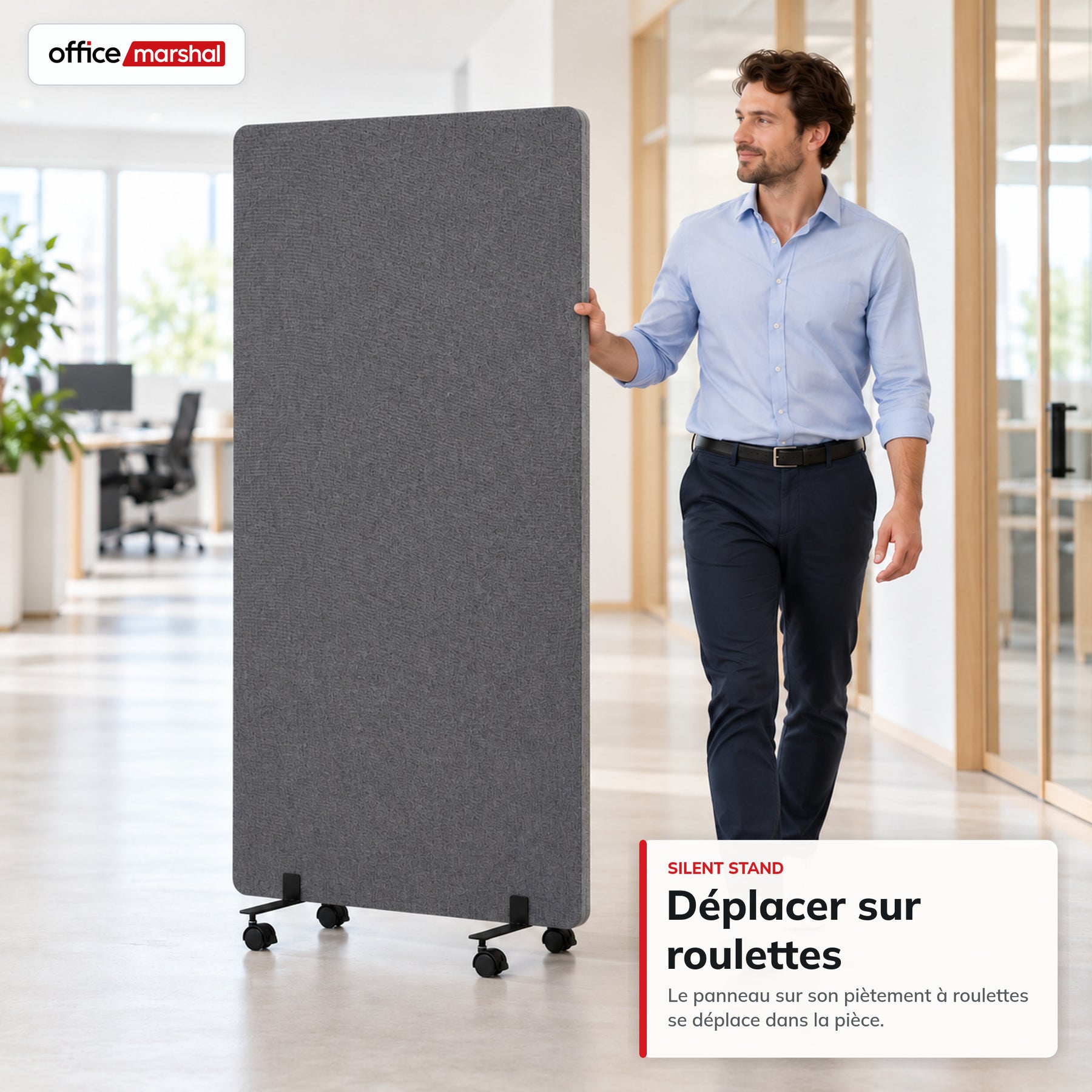 Cloison acoustique mobile sur roulettes | Silent Stand | Séparateur d'espace en polyester | 3 tailles