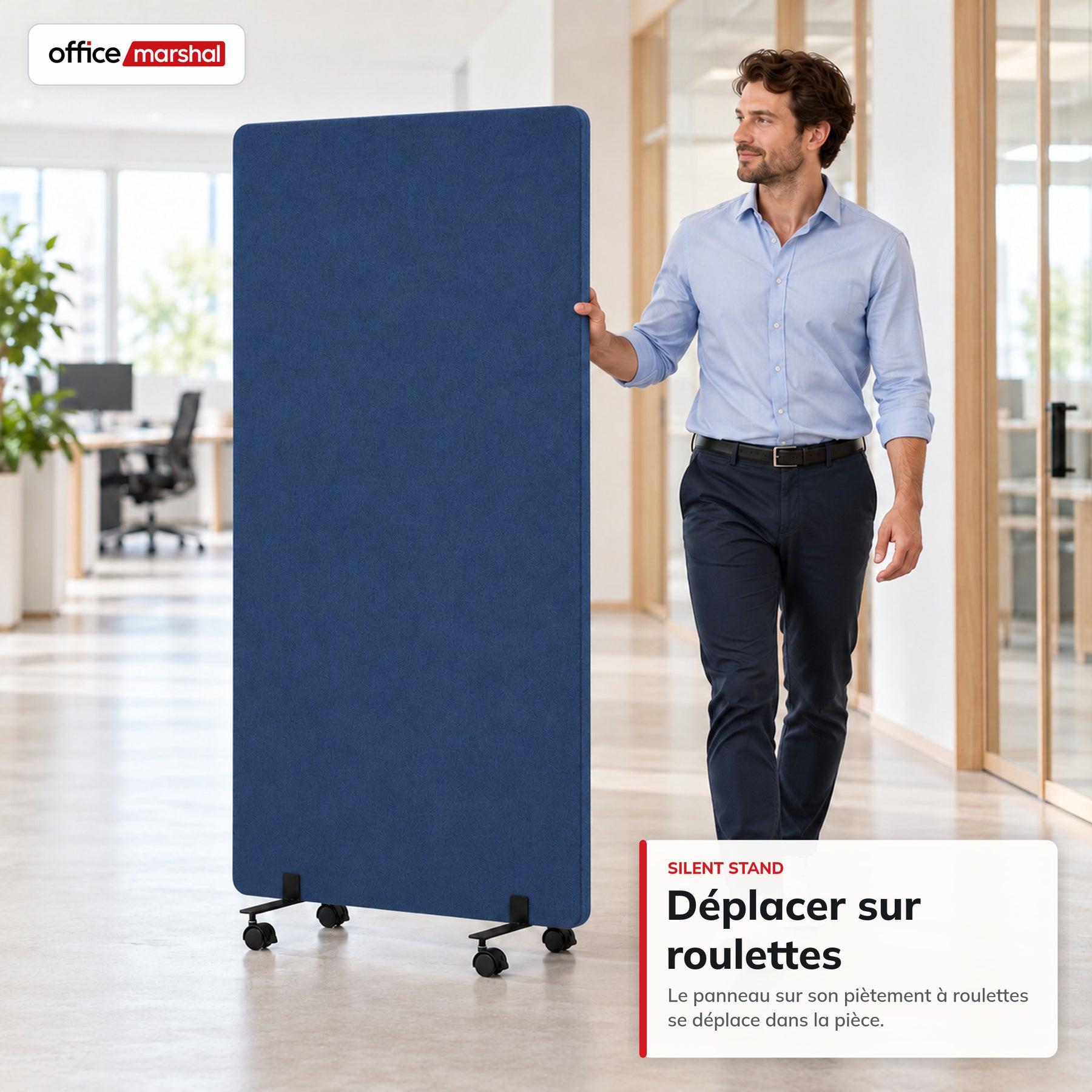 Cloison acoustique mobile sur roulettes | Silent Stand | Séparateur d'espace en polyester | 3 tailles