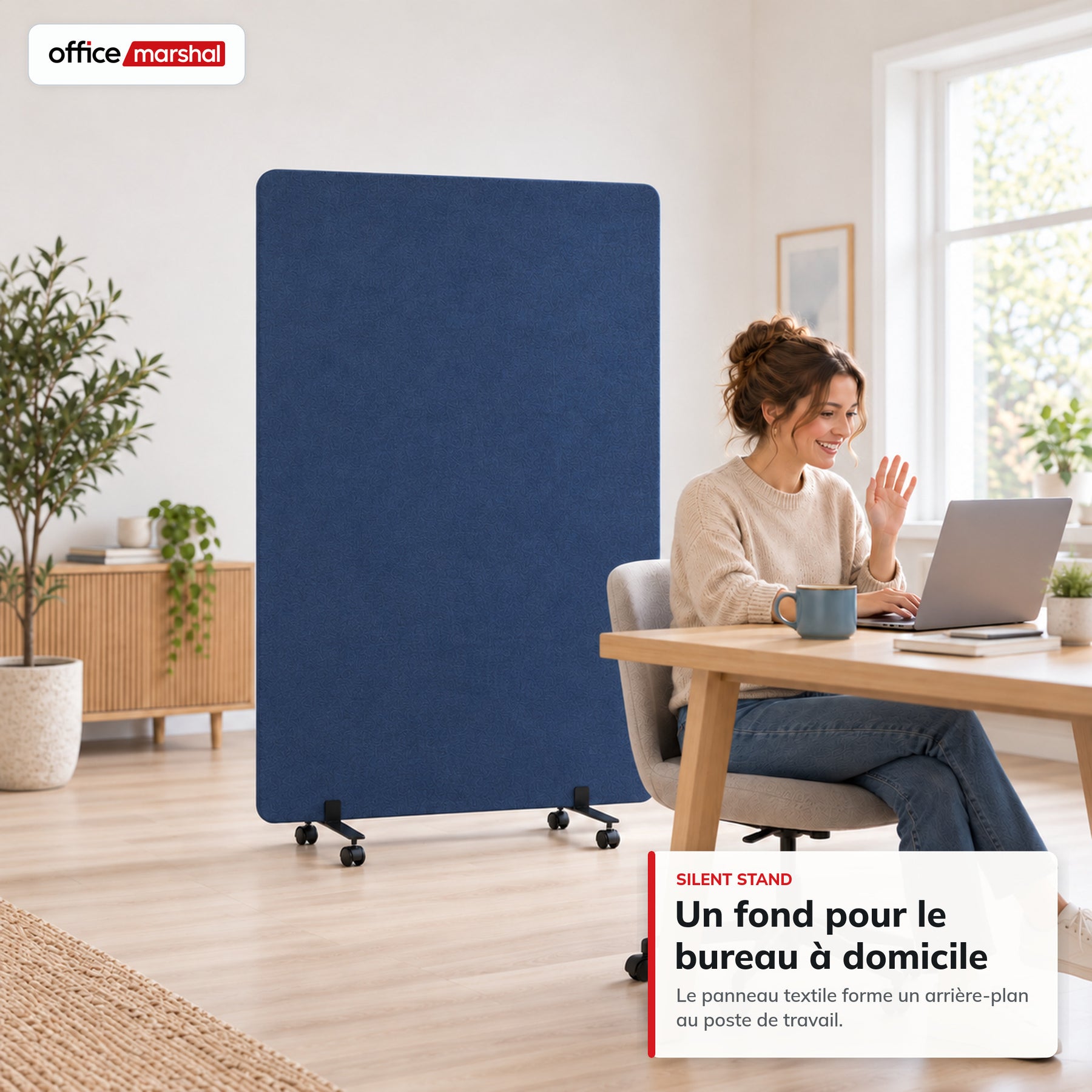 Cloison acoustique mobile sur roulettes | Silent Stand | Séparateur d'espace en polyester | 3 tailles