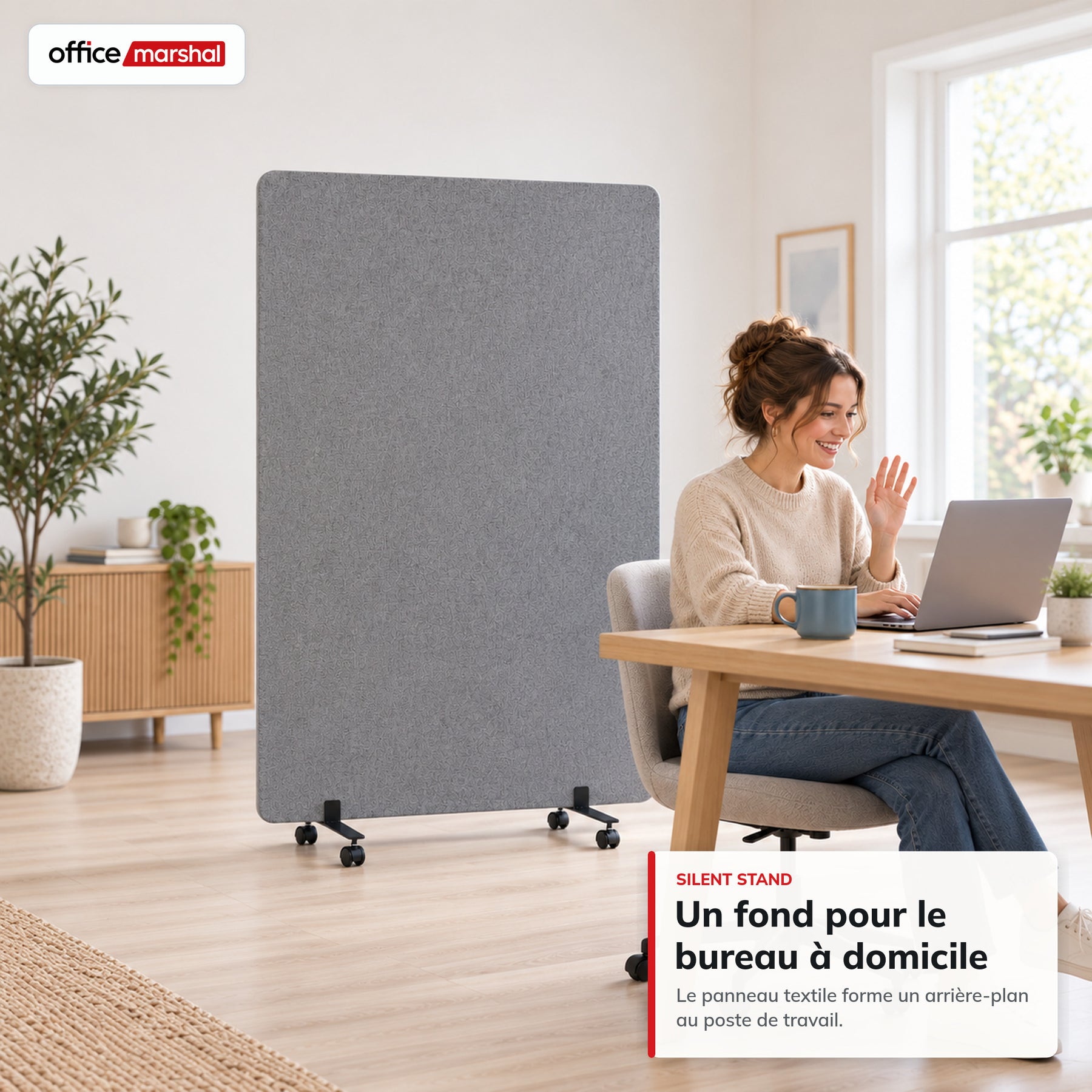 Cloison acoustique mobile sur roulettes | Silent Stand | Séparateur d'espace en polyester | 3 tailles