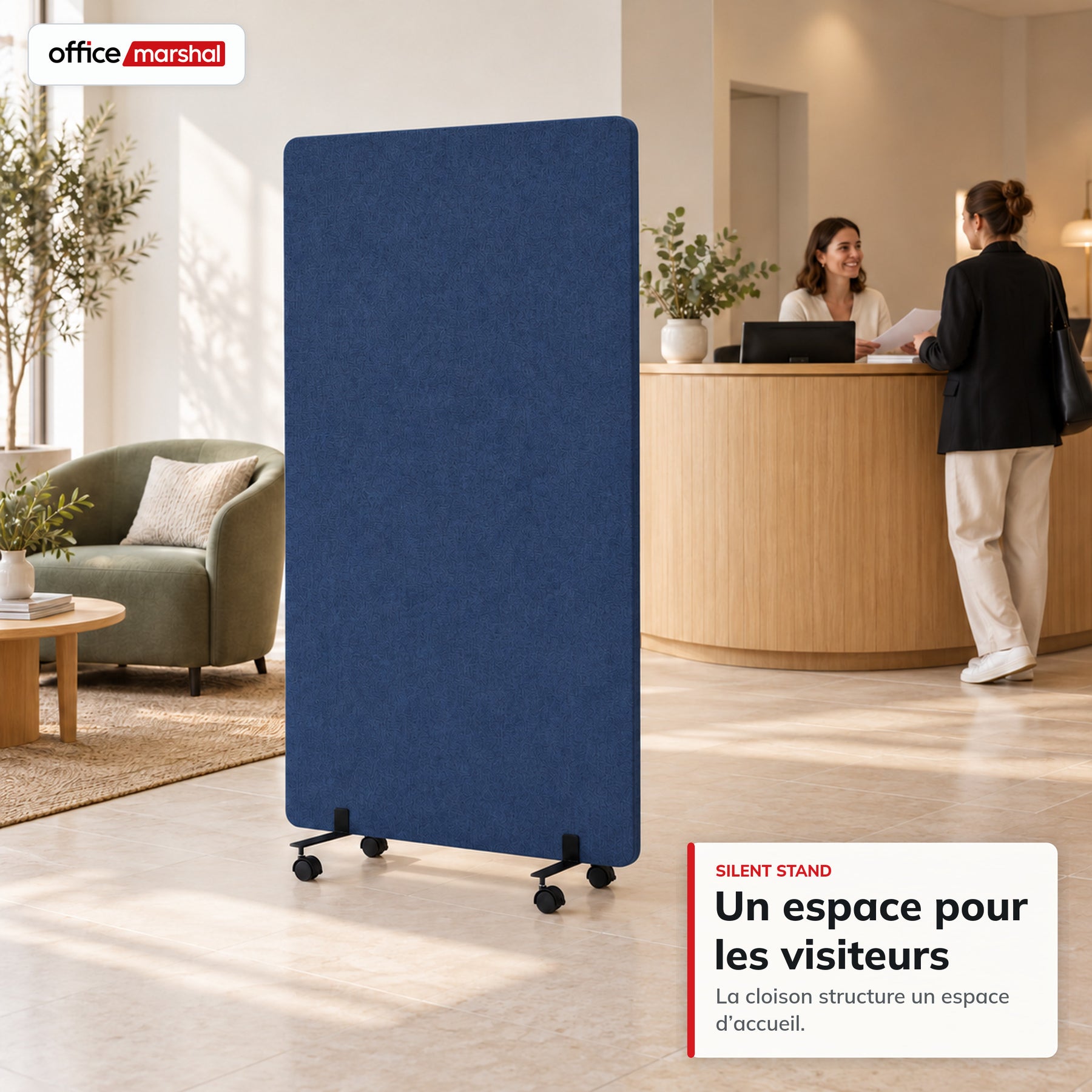 Cloison acoustique mobile sur roulettes | Silent Stand | Séparateur d'espace en polyester | 3 tailles