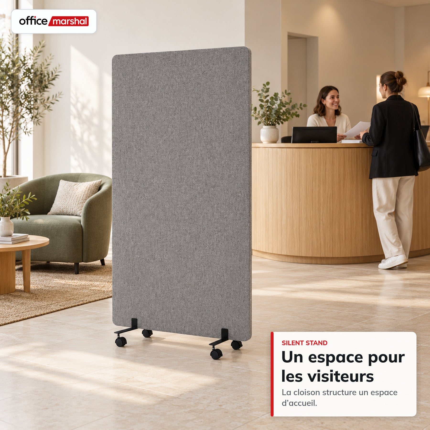 Cloison acoustique mobile sur roulettes | Silent Stand | Séparateur d'espace en polyester | 3 tailles