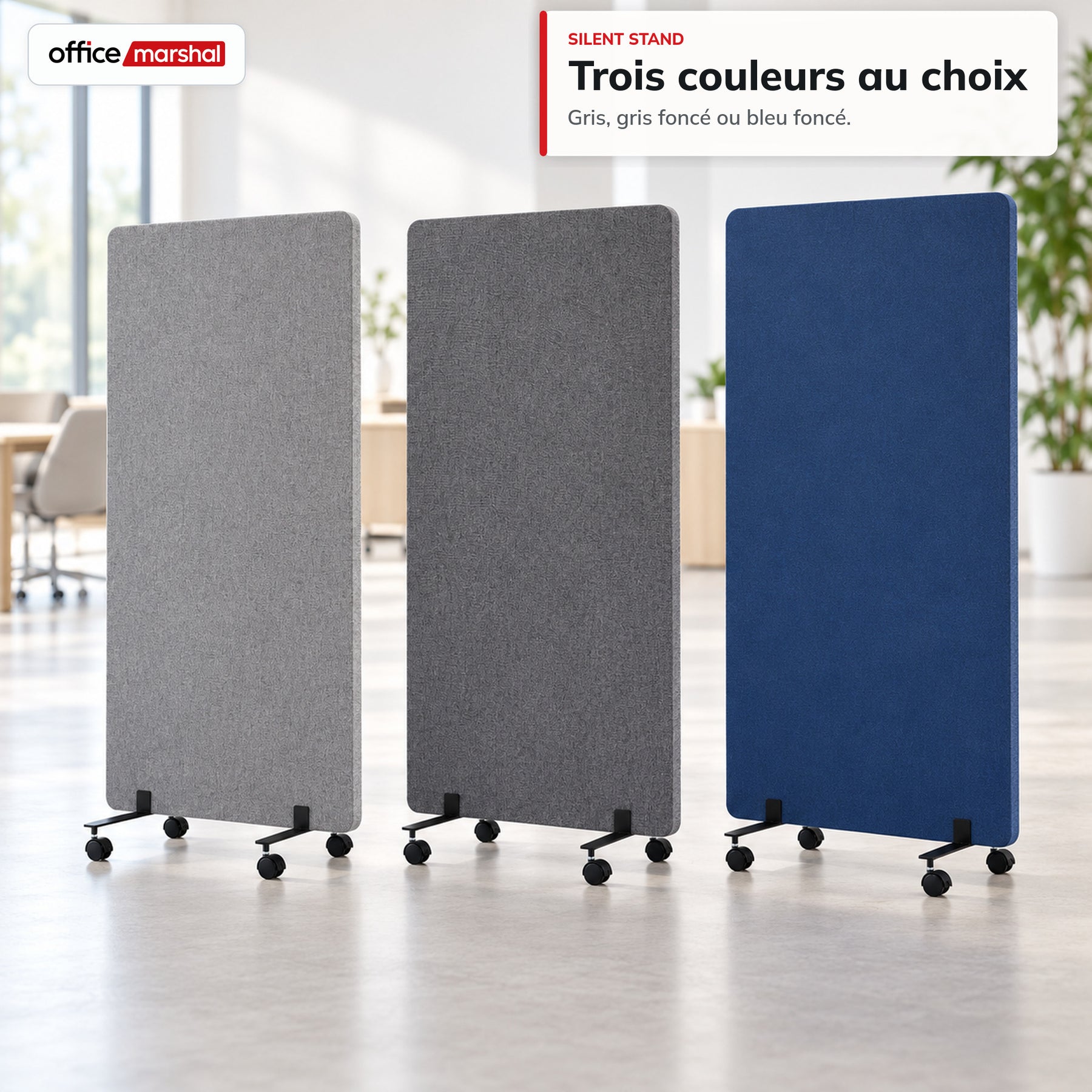 Cloison acoustique mobile sur roulettes | Silent Stand | Séparateur d'espace en polyester | 3 tailles