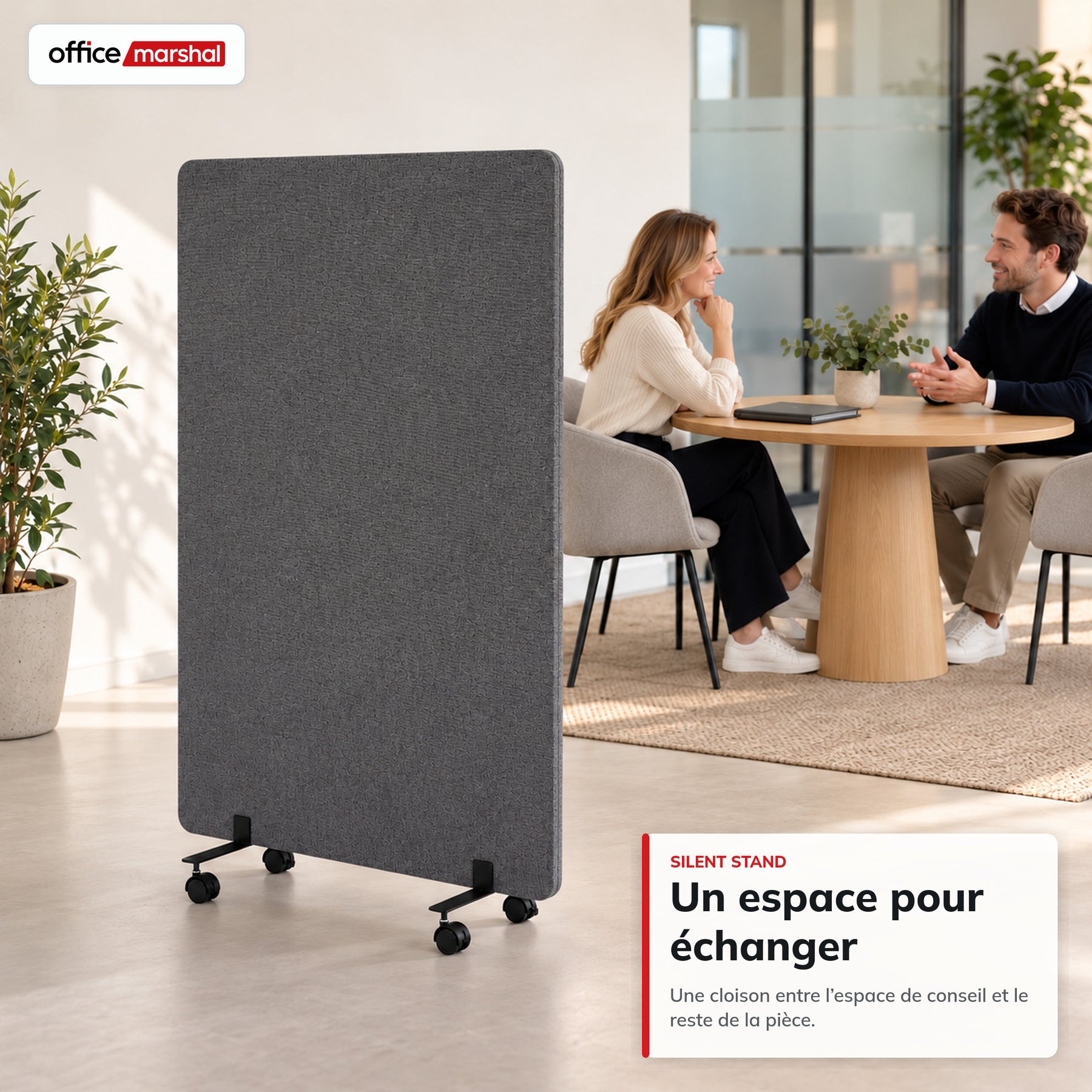 Cloison acoustique mobile sur roulettes | Silent Stand | Séparateur d'espace en polyester | 3 tailles