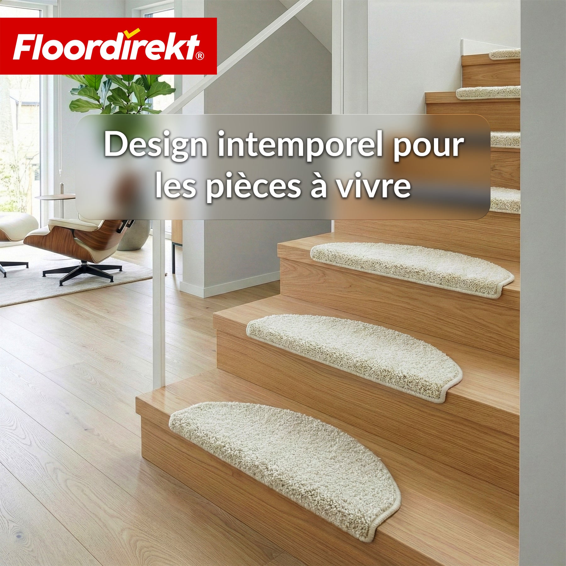 Tapis d’escalier | Madrid | Tapis de marche shaggy demi-rond, autocollant & insonorisant