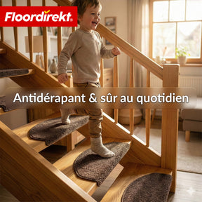 Tapis d’escalier | Madrid | Tapis de marche shaggy demi-rond, autocollant & insonorisant
