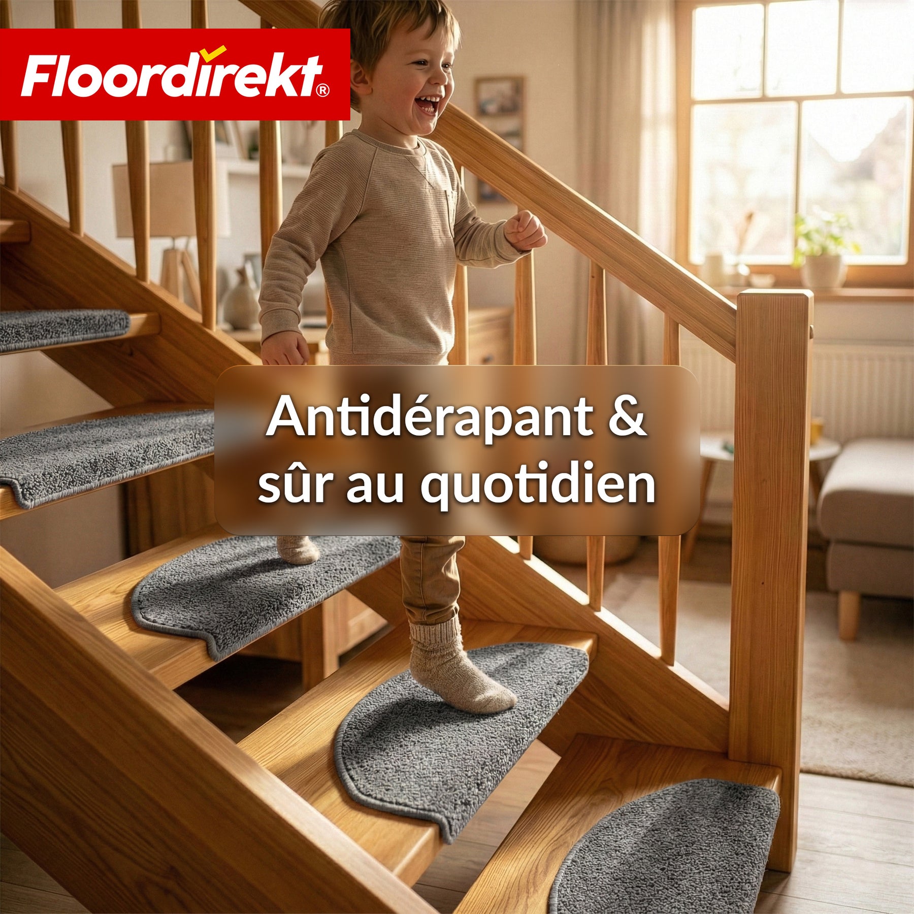 Tapis d’escalier | Madrid | Tapis de marche shaggy demi-rond, autocollant & insonorisant