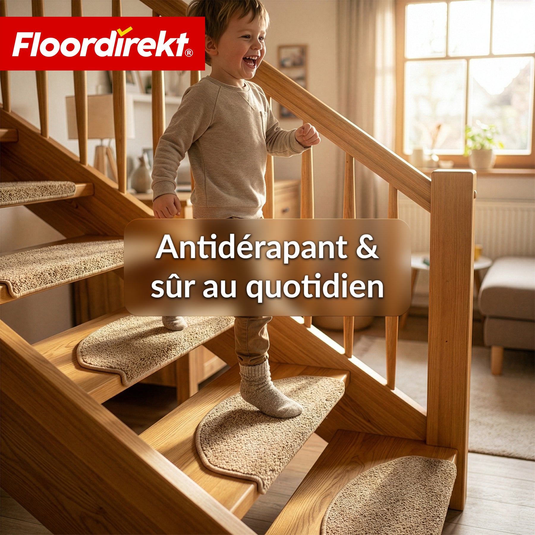 Tapis d’escalier | Madrid | Tapis de marche shaggy demi-rond, autocollant & insonorisant