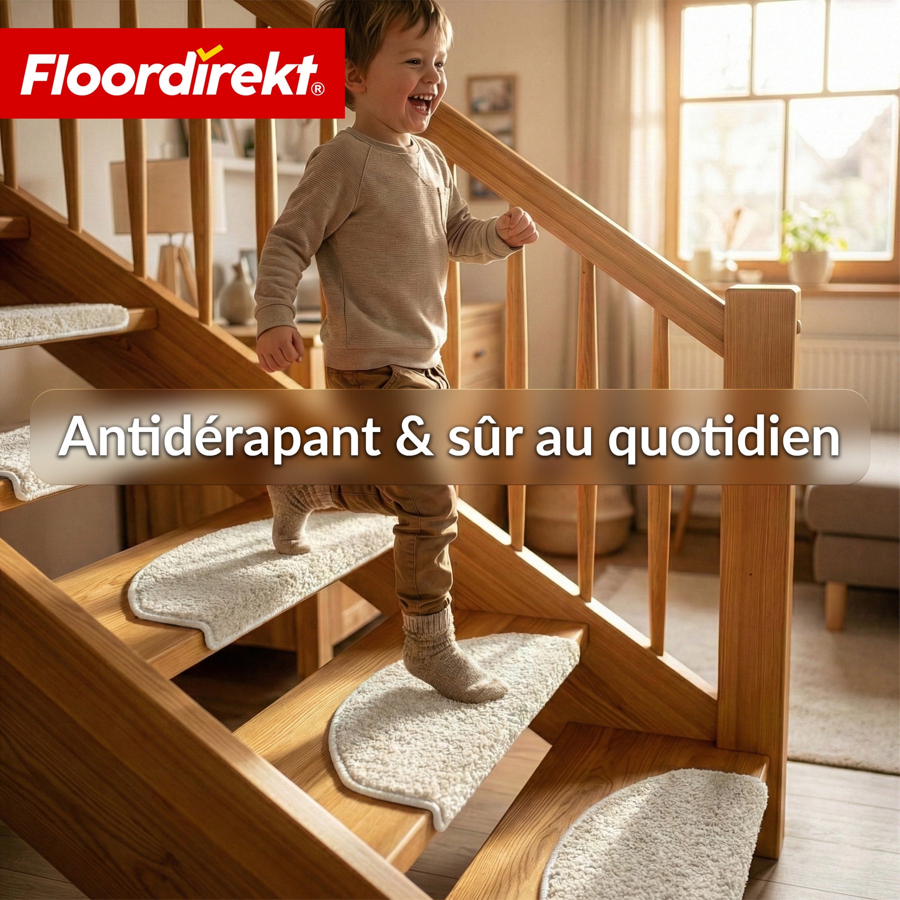 Tapis d’escalier | Madrid | Tapis de marche shaggy demi-rond, autocollant & insonorisant