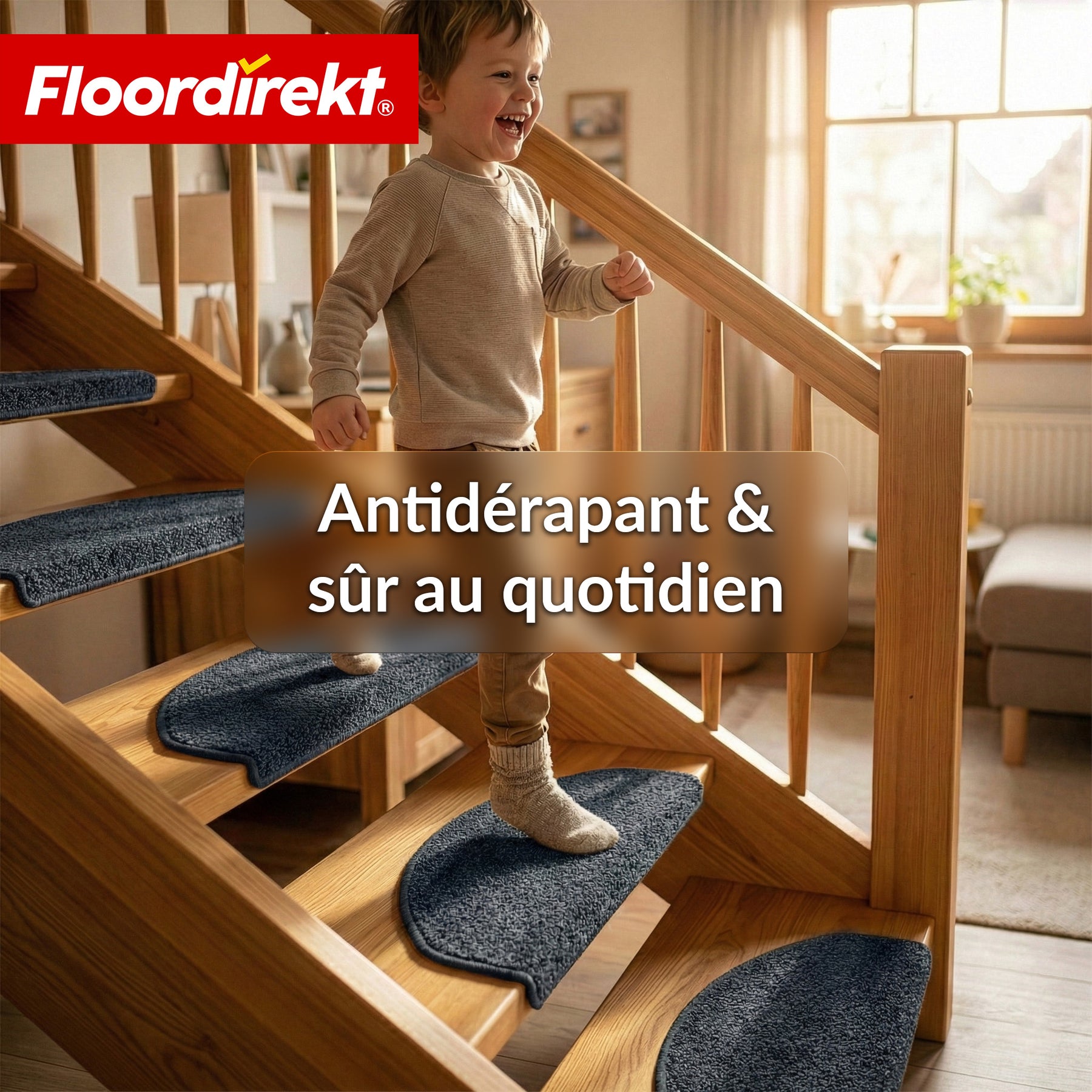 Tapis d’escalier | Madrid | Tapis de marche shaggy demi-rond, autocollant & insonorisant