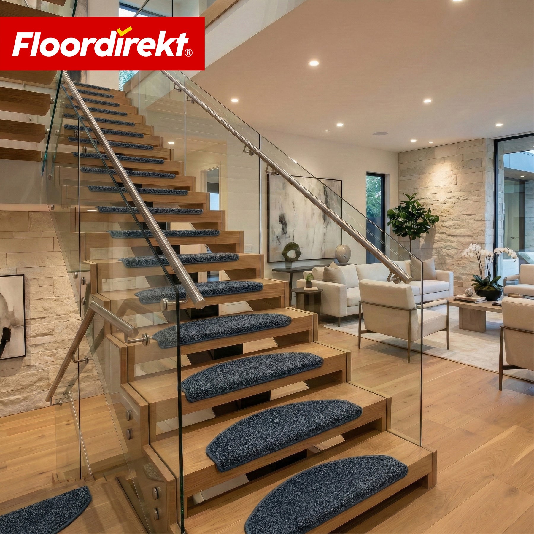 Tapis d’escalier | Madrid | Tapis de marche shaggy demi-rond, autocollant & insonorisant