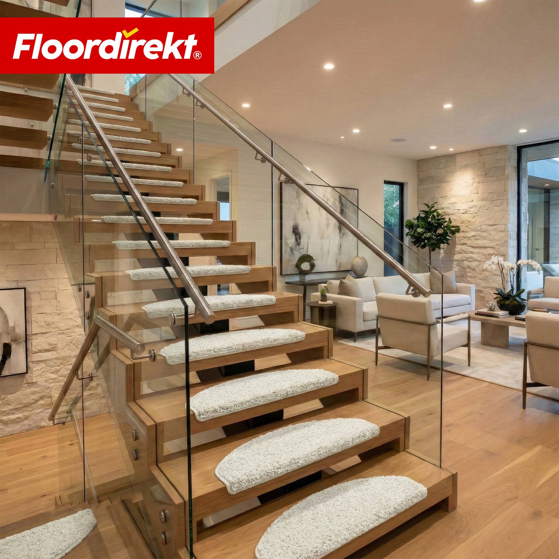 Tapis d’escalier | Madrid | Tapis de marche shaggy demi-rond, autocollant & insonorisant