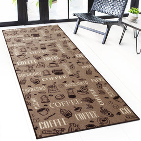 Tapis de couloir | Coffee | Tapis de cuisine moderne avec motifs de café | Antidérapant, résistant & facile d’entretien