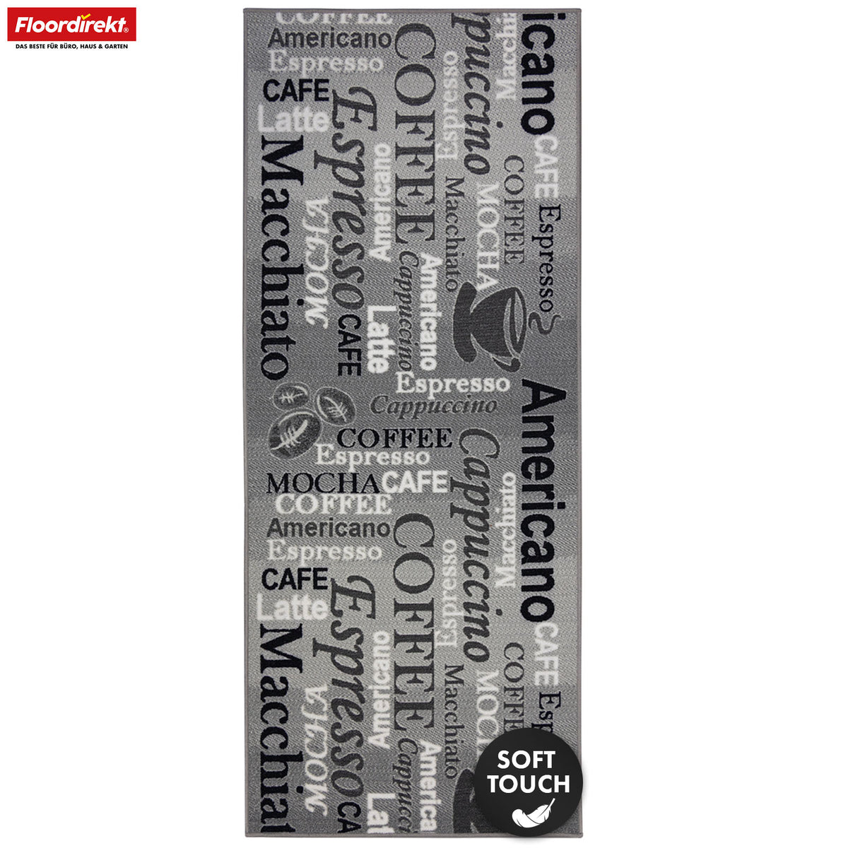 Tapis de couloir | Coffee | Tapis de cuisine moderne avec motifs de café | Antidérapant, résistant & facile d’entretien