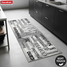 Tapis de couloir | Coffee | Tapis de cuisine moderne avec motifs de café | Antidérapant, résistant & facile d’entretien