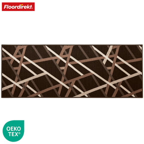 Tapis couloir Printed | En anthracite et marron | Tapis moderne à motif rayé avec dos antidérapant en gel | Résistant et facile d’entretien