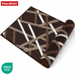 Tapis couloir Printed | En anthracite et marron | Tapis moderne à motif rayé avec dos antidérapant en gel | Résistant et facile d’entretien