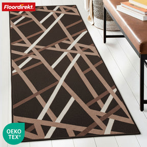 Tapis couloir Printed | En anthracite et marron | Tapis moderne à motif rayé avec dos antidérapant en gel | Résistant et facile d’entretien
