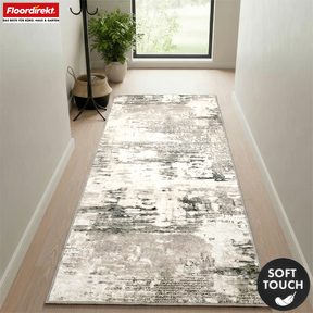 Tapis de couloir | Ravena | Tapis moderne en anthracite, marron & sable | Design abstrait avec envers gel antidérapant