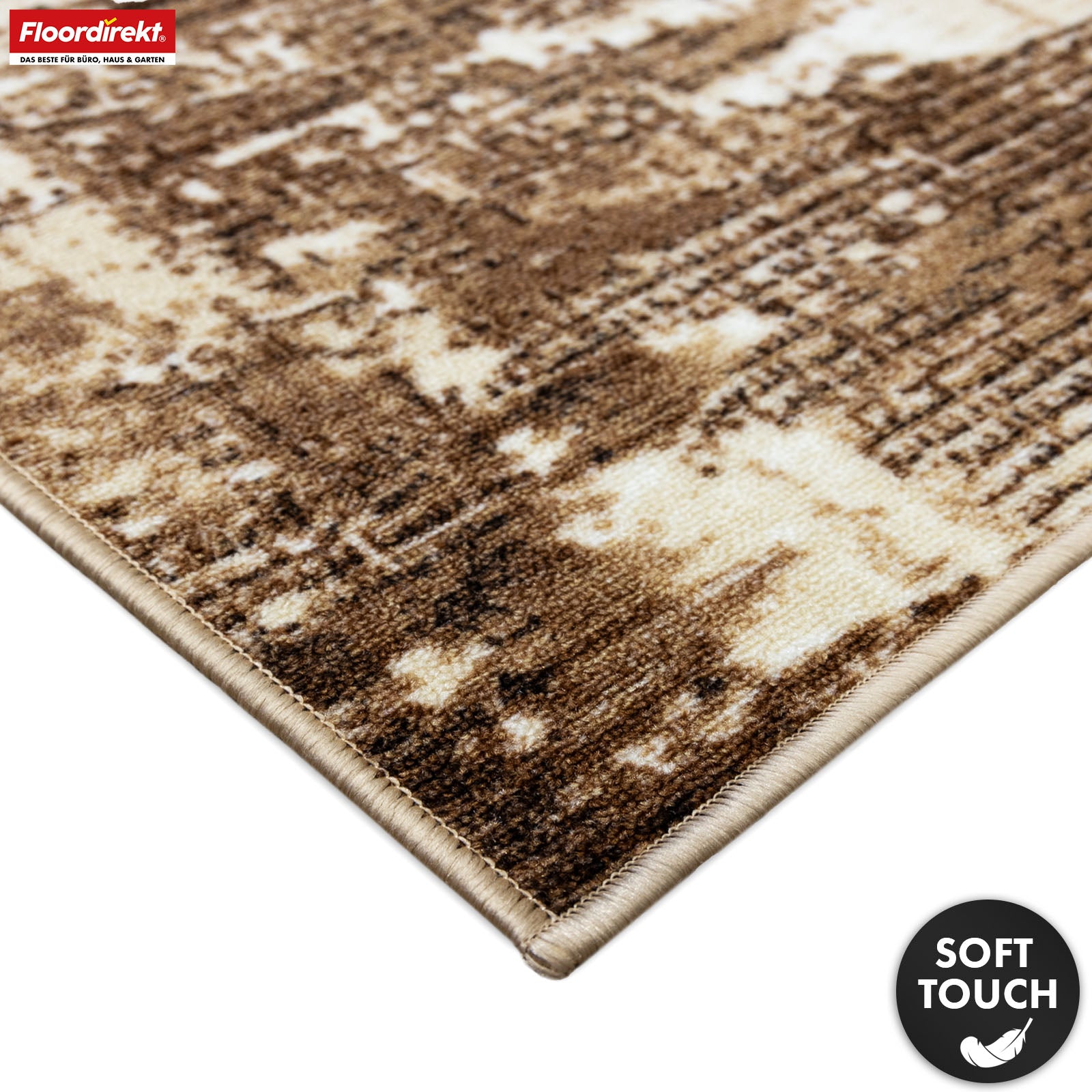 Tapis couloir | Ravena | Tapis moderne en anthracite et brun | Motif abstrait avec dos antidérapant en gel | Résistant et facile d’entretien