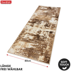 Tapis couloir | Ravena | Tapis moderne en anthracite et brun | Motif abstrait avec dos antidérapant en gel | Résistant et facile d’entretien