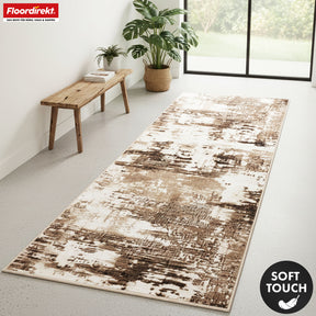 Tapis couloir | Ravena | Tapis moderne en anthracite et brun | Motif abstrait avec dos antidérapant en gel | Résistant et facile d’entretien
