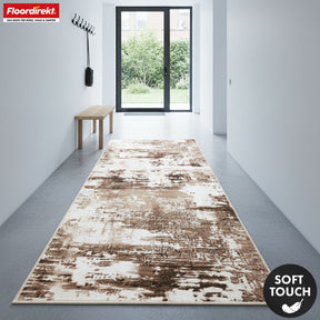 Tapis couloir | Ravena | Tapis moderne en anthracite et brun | Motif abstrait avec dos antidérapant en gel | Résistant et facile d’entretien