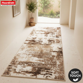 Tapis couloir | Ravena | Tapis moderne en anthracite et brun | Motif abstrait avec dos antidérapant en gel | Résistant et facile d’entretien