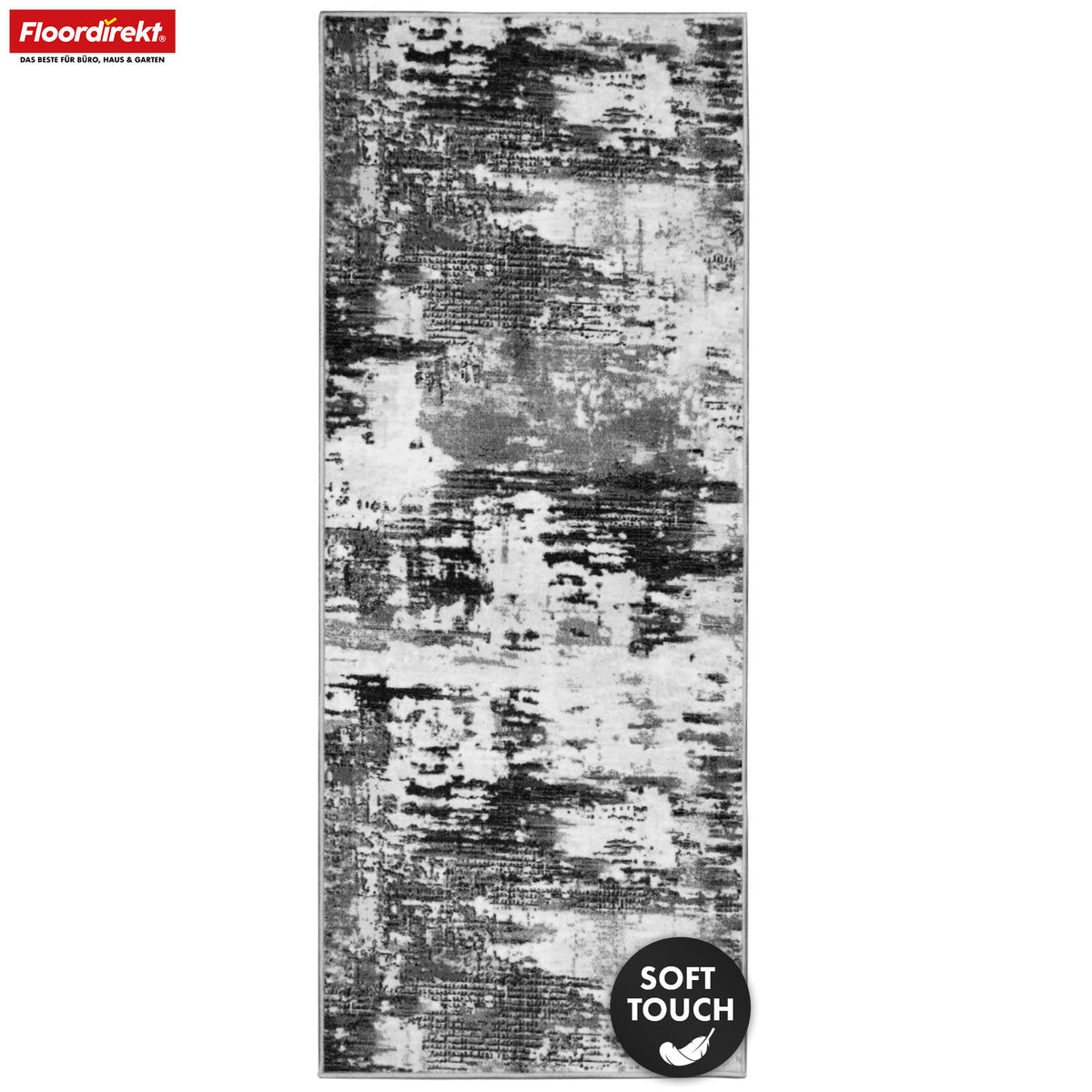 Tapis couloir | Ravena | Tapis moderne en anthracite et brun | Motif abstrait avec dos antidérapant en gel | Résistant et facile d’entretien