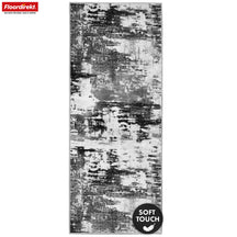 Tapis couloir | Ravena | Tapis moderne en anthracite et brun | Motif abstrait avec dos antidérapant en gel | Résistant et facile d’entretien